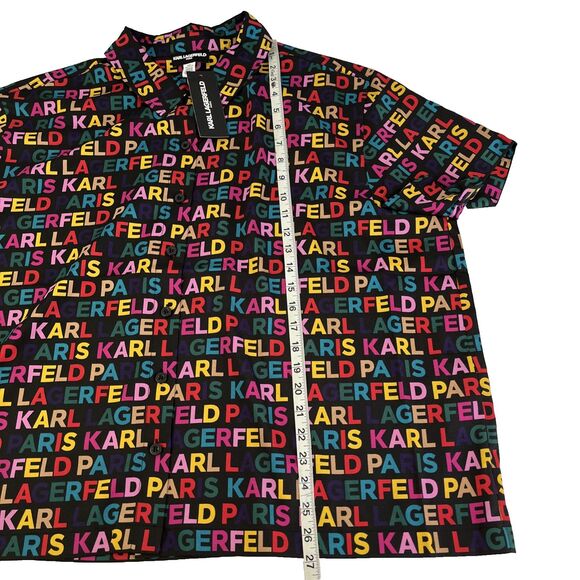 New Women’s Karl Lagerfeld AOP Spellout Short Sleeve Blouse Top Plus Size 2X NWT - Picture 5 of 7